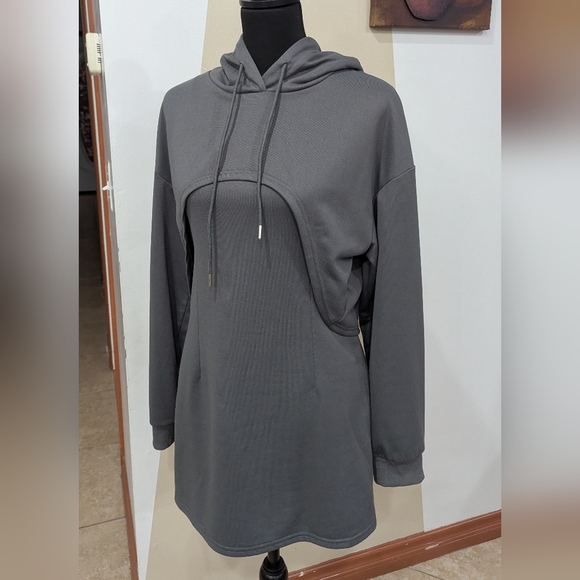 Cider 2 Piece Gray Hooded Sweatshirt Over Tanktop Dress - Picture 2 of 10